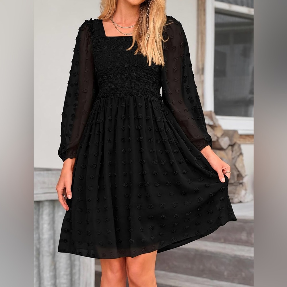 Smocked Square Neck Black Dress ~ flattering silhouette 
SIZE XXL    **NWT**